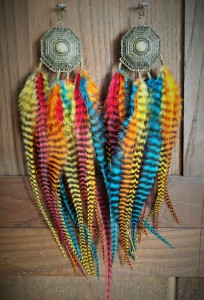 longues boucles d'oreilles à plumes ethnique tribal mamzaile