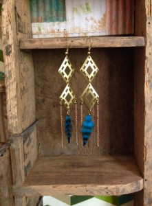 boucles d'oreilles à plumes style ethnique bohème mamzaile nantes made in france 