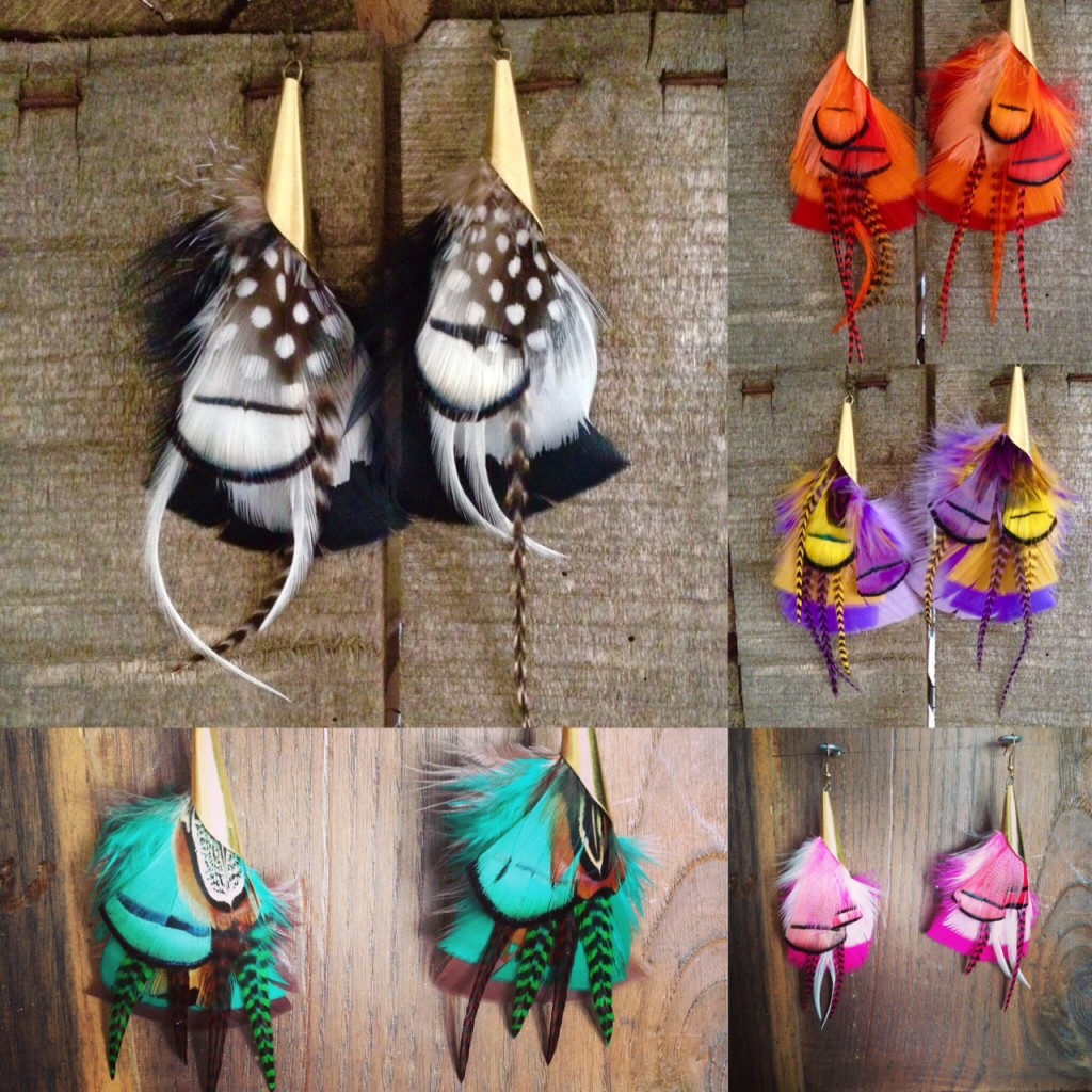 boucles d'oreilles ethnique à plumes mamzaile camaïeu de couleurs