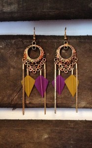 boucles d'oreilles tribale ethnique à plume avec reflet